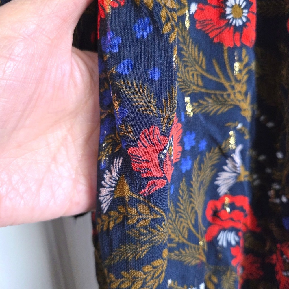 Per Una Marks Spencer Navy Floral Metallic Maxi Dress Smocked Tiered Size 10 - Picture 8 of 8